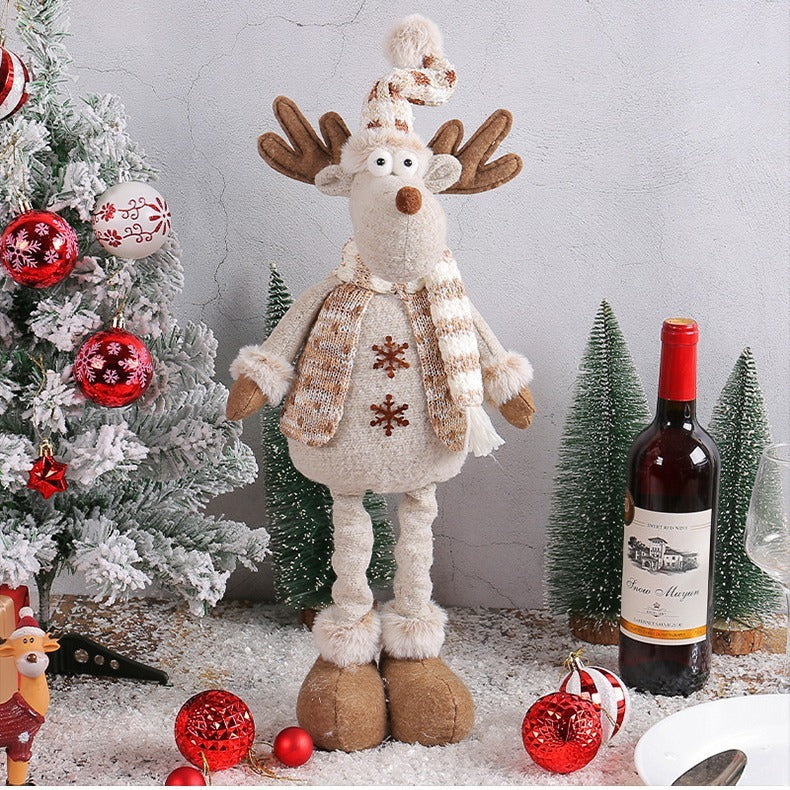 HKM-459667 Christmas Snowman and Elk Scene Decorations - Retractable Doll Design, Cloth Material, 20x10x40cm
