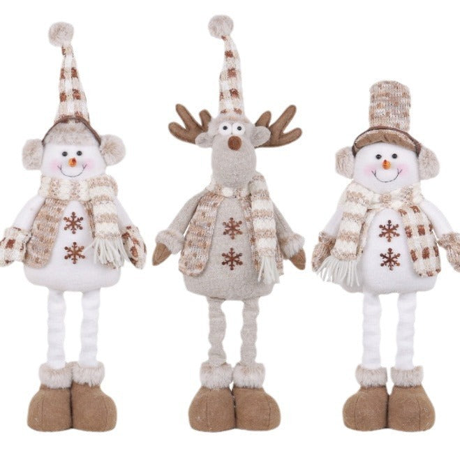 HKM-459667 Christmas Snowman and Elk Scene Decorations - Retractable Doll Design, Cloth Material, 20x10x40cm