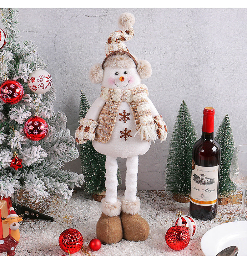 HKM-459667 Christmas Snowman and Elk Scene Decorations - Retractable Doll Design, Cloth Material, 20x10x40cm