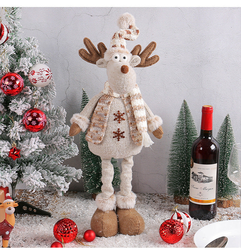 HKM-459667 Christmas Snowman and Elk Scene Decorations - Retractable Doll Design, Cloth Material, 20x10x40cm