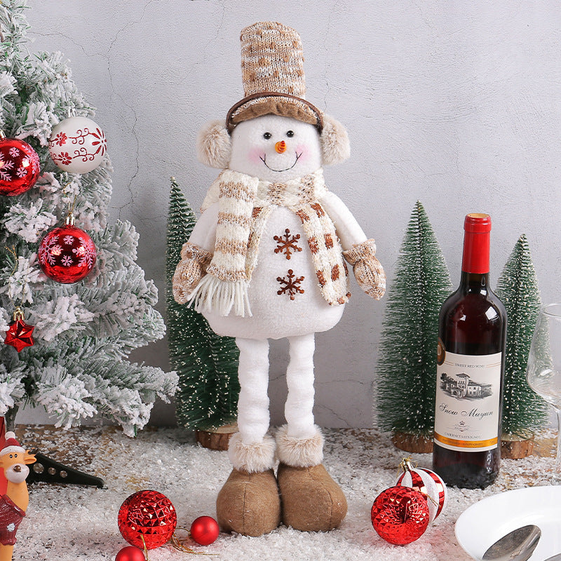 HKM-459667 Christmas Snowman and Elk Scene Decorations - Retractable Doll Design, Cloth Material, 20x10x40cm