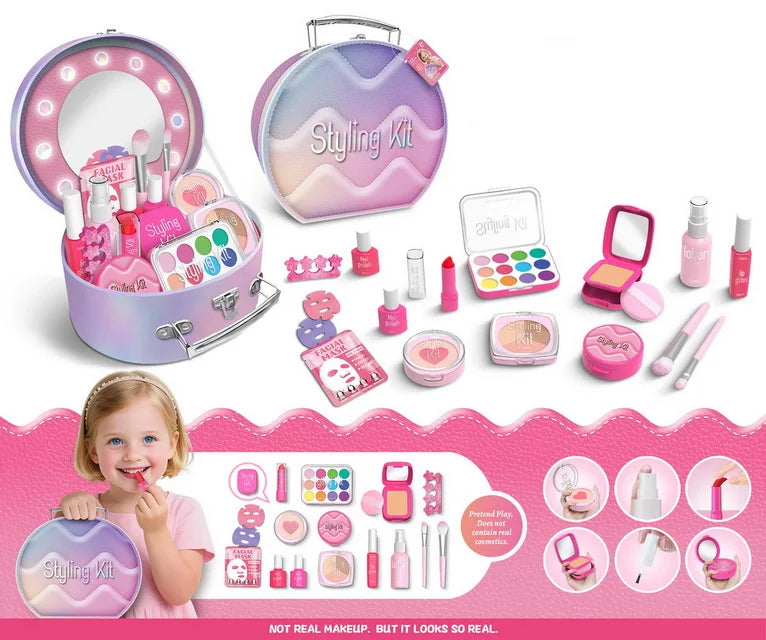 Kids Pretend Makeup Toy Set - Beauty Fashion Cosmetics Kit for Ages 2-12