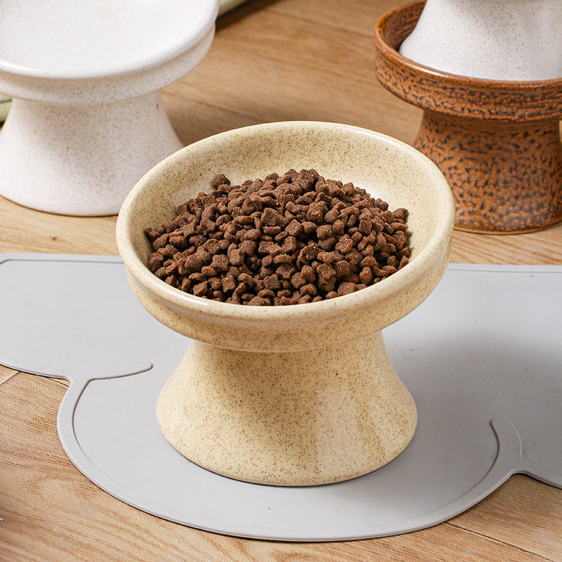 HKM-459731 Ceramic Cat Bowl with High Foot and Shallow Mouth, Available in Various Patterns