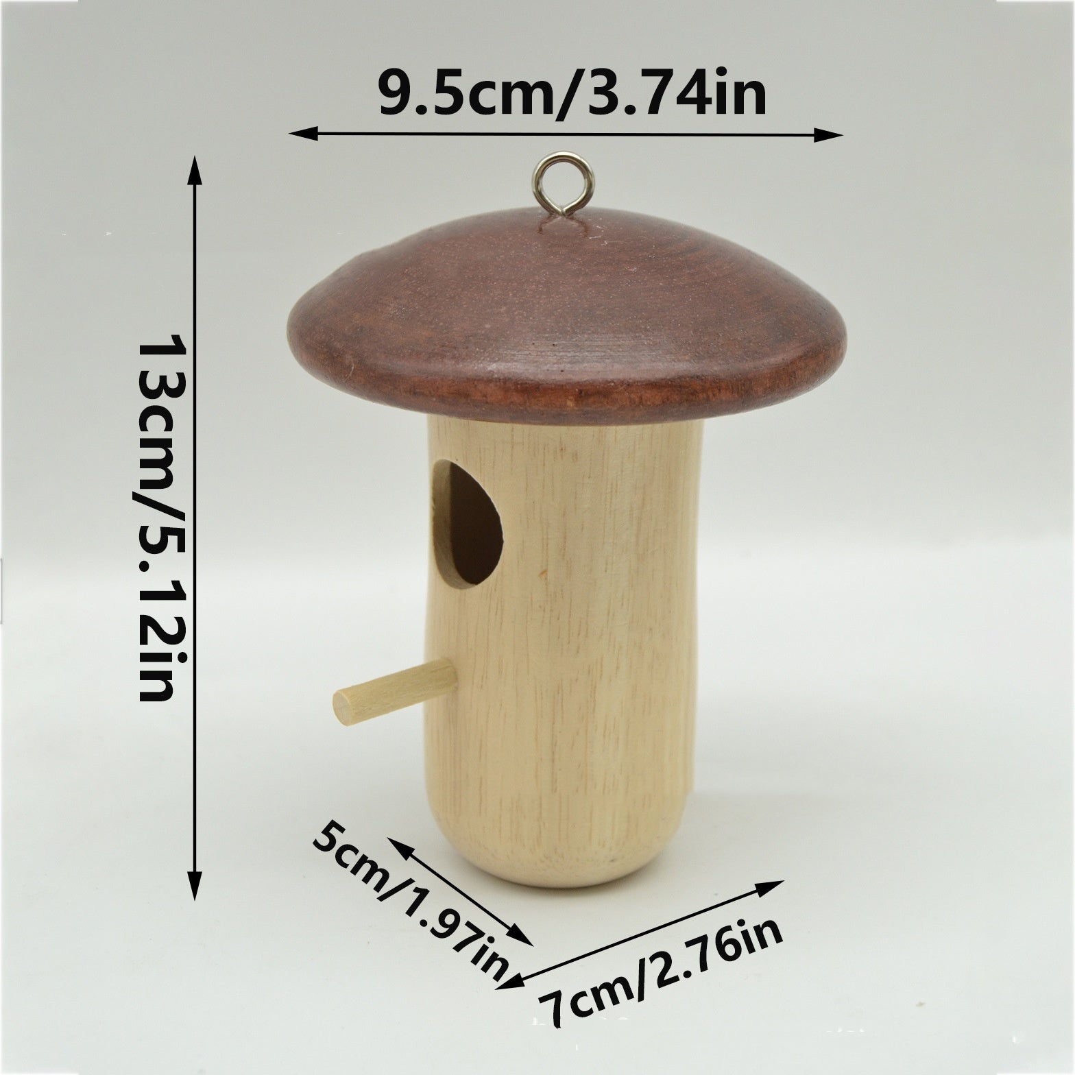 HKM-459795 Mushroom-Shaped Wooden Hummingbird Feeder Pendant in Beech Wood