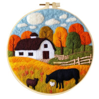 HKM-459795 Wool Felt Needle Painting Kit with Embroidery Frame – Flower and Leaf Patterns