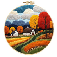 HKM-459795 Wool Felt Needle Painting Kit with Embroidery Frame – Flower and Leaf Patterns