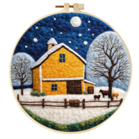 HKM-459795 Wool Felt Needle Painting Kit with Embroidery Frame – Flower and Leaf Patterns