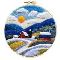 HKM-459795 Wool Felt Needle Painting Kit with Embroidery Frame – Flower and Leaf Patterns