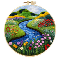 HKM-459795 Wool Felt Needle Painting Kit with Embroidery Frame – Flower and Leaf Patterns