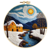 HKM-459795 Wool Felt Needle Painting Kit with Embroidery Frame – Flower and Leaf Patterns