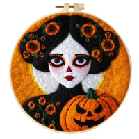 HKM-459795 Wool Felt Needle Painting Kit with Embroidery Frame – Flower and Leaf Patterns