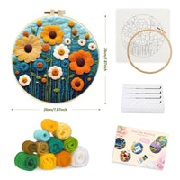 HKM-459795 Wool Felt Needle Painting Kit with Embroidery Frame – Flower and Leaf Patterns