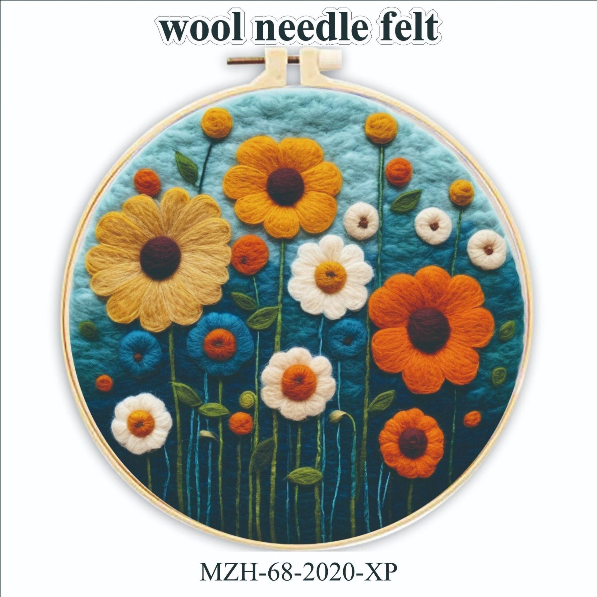 HKM-459795 Wool Felt Needle Painting Kit with Embroidery Frame – Flower and Leaf Patterns