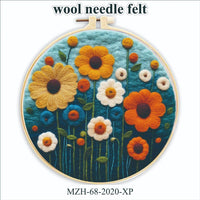 HKM-459795 Wool Felt Needle Painting Kit with Embroidery Frame – Flower and Leaf Patterns