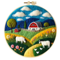 HKM-459795 Wool Felt Needle Painting Kit with Embroidery Frame – Flower and Leaf Patterns