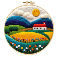 HKM-459795 Wool Felt Needle Painting Kit with Embroidery Frame – Flower and Leaf Patterns