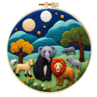 HKM-459795 Wool Felt Needle Painting Kit with Embroidery Frame – Flower and Leaf Patterns
