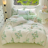 HKM-459859 Minimalist Plant and Flower Design Quilt Cover Set, Pure Cotton, Multiple Sizes Available
