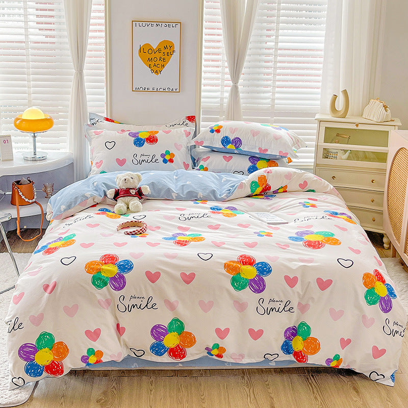HKM-459859 Minimalist Plant and Flower Design Quilt Cover Set, Pure Cotton, Multiple Sizes Available
