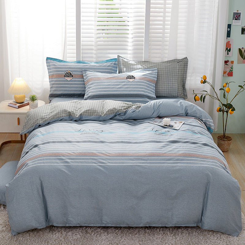 HKM-459859 Minimalist Plant and Flower Design Quilt Cover Set, Pure Cotton, Multiple Sizes Available