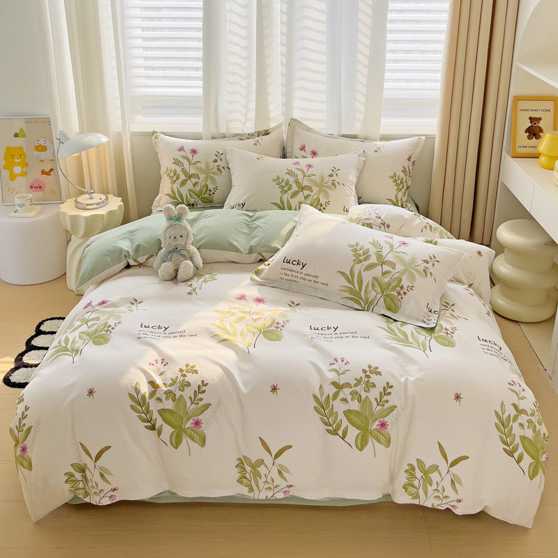 HKM-459859 Minimalist Plant and Flower Design Quilt Cover Set, Pure Cotton, Multiple Sizes Available