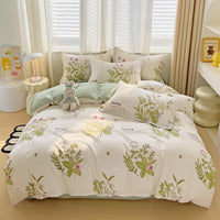 HKM-459859 Minimalist Plant and Flower Design Quilt Cover Set, Pure Cotton, Multiple Sizes Available