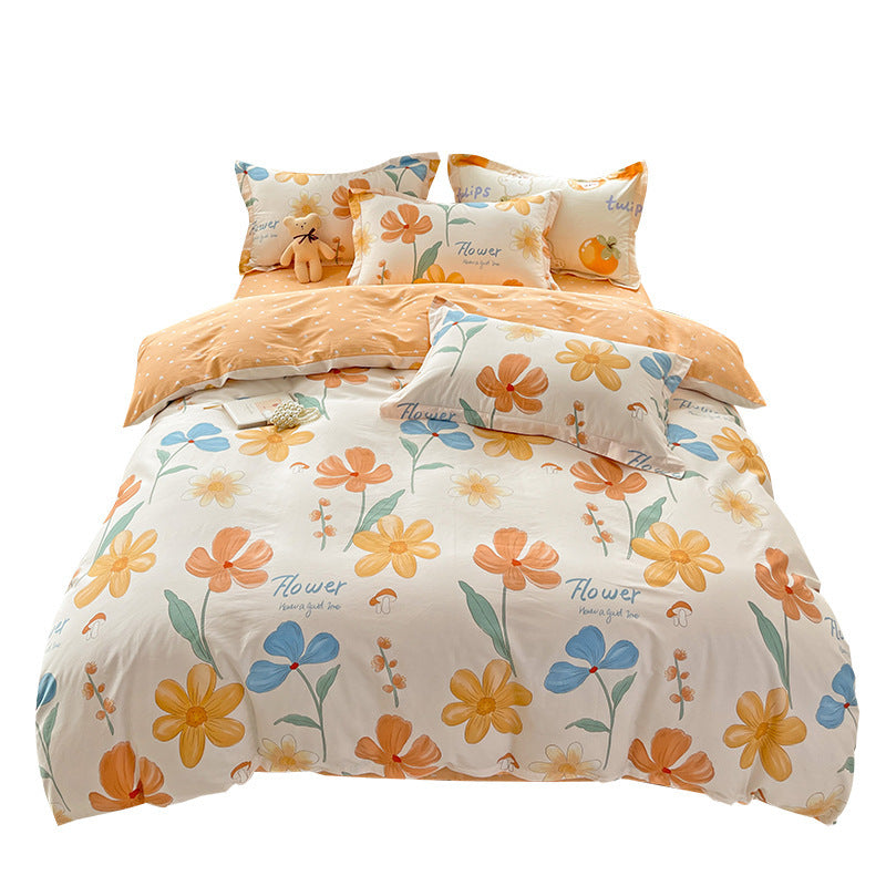 HKM-459859 Minimalist Plant and Flower Design Quilt Cover Set, Pure Cotton, Multiple Sizes Available