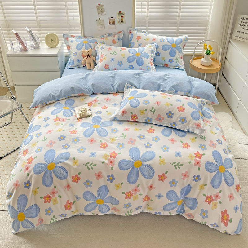 HKM-459859 Minimalist Plant and Flower Design Quilt Cover Set, Pure Cotton, Multiple Sizes Available