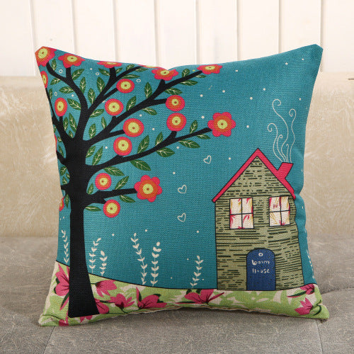 HKM-459987 Cartoon Printed Linen Pillows - 40x40cm and 45x45cm Cushion Covers with Various Designs