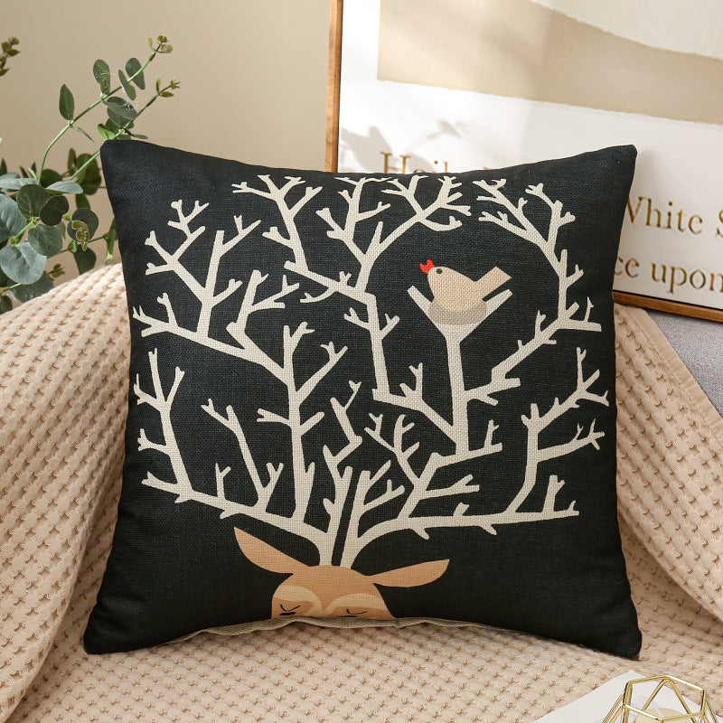 HKM-459987 Cartoon Printed Linen Pillows - 40x40cm and 45x45cm Cushion Covers with Various Designs