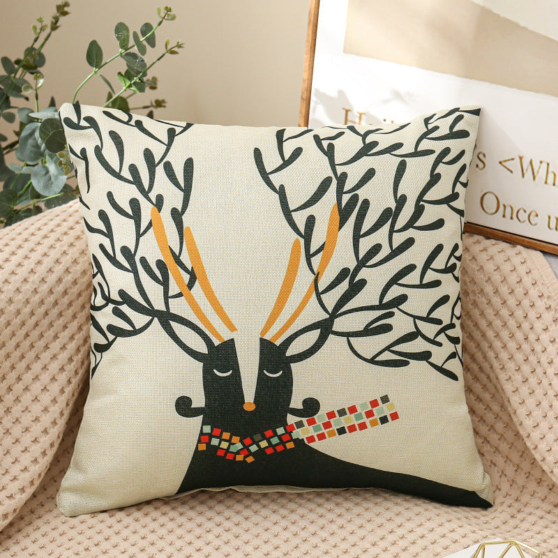 HKM-459987 Cartoon Printed Linen Pillows - 40x40cm and 45x45cm Cushion Covers with Various Designs