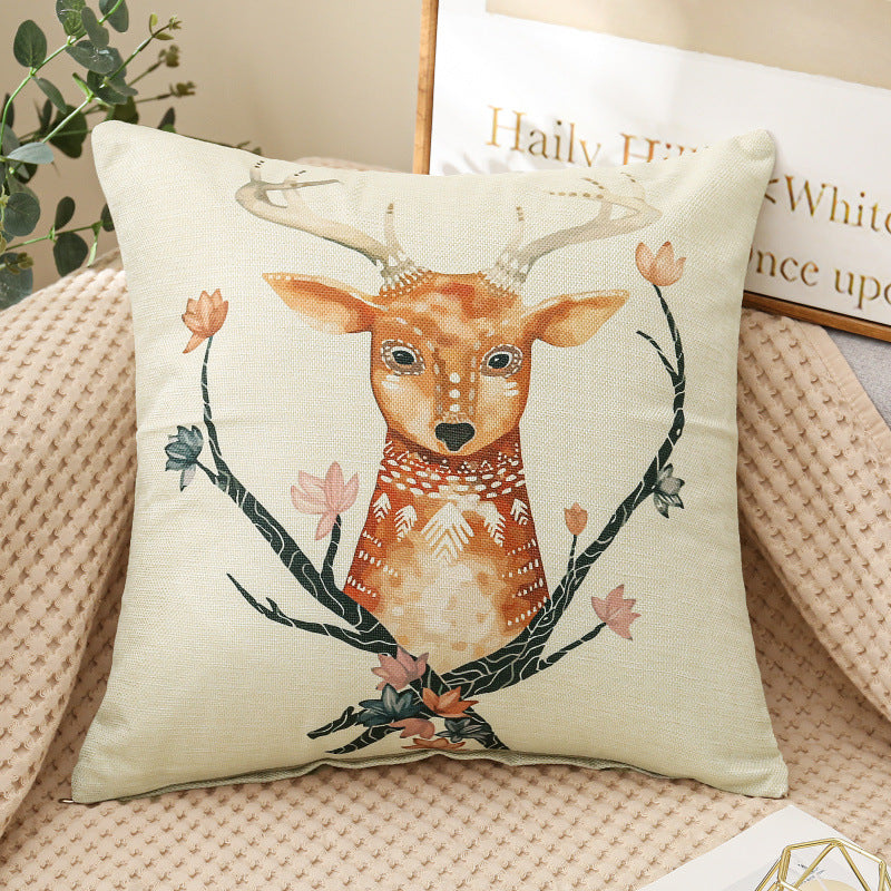 HKM-459987 Cartoon Printed Linen Pillows - 40x40cm and 45x45cm Cushion Covers with Various Designs