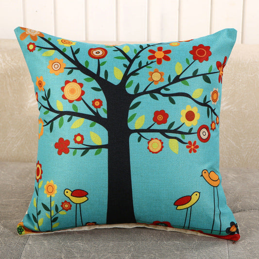 HKM-459987 Cartoon Printed Linen Pillows - 40x40cm and 45x45cm Cushion Covers with Various Designs