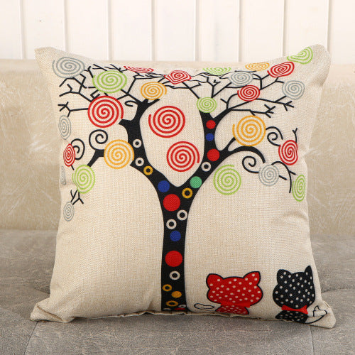 HKM-459987 Cartoon Printed Linen Pillows - 40x40cm and 45x45cm Cushion Covers with Various Designs
