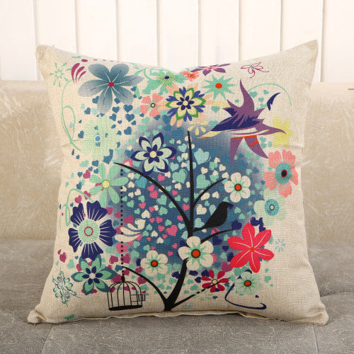 HKM-459987 Cartoon Printed Linen Pillows - 40x40cm and 45x45cm Cushion Covers with Various Designs