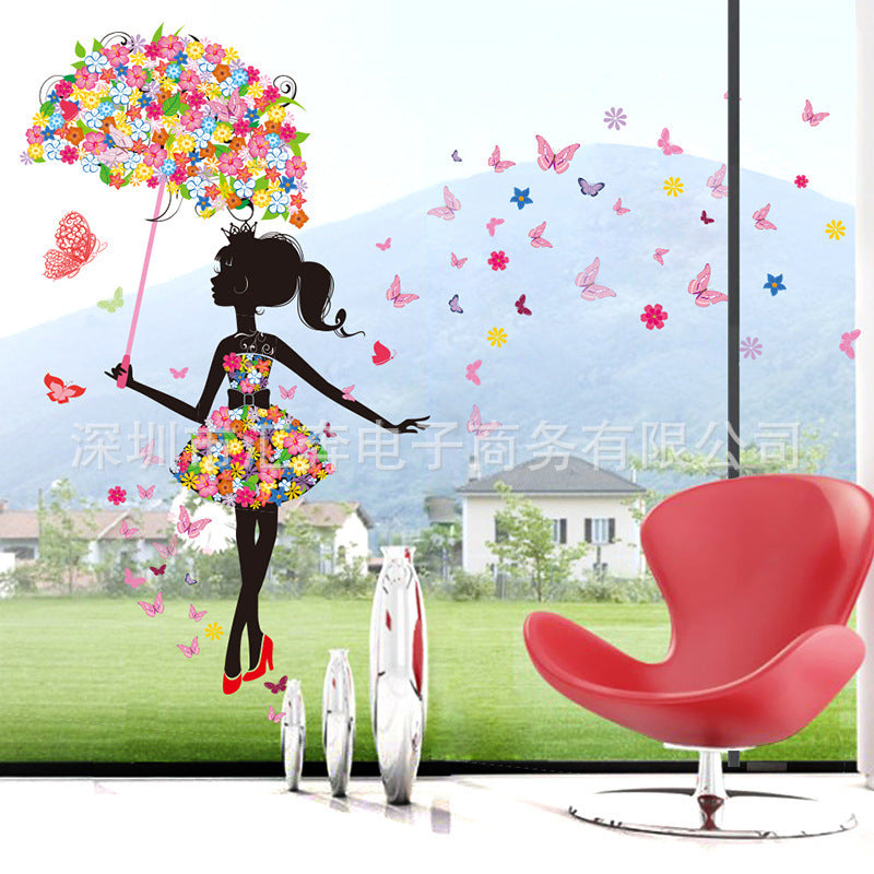 HKM-459987 Creative Elf Umbrella Wall Sticker - PVC Décor, 90x60cm