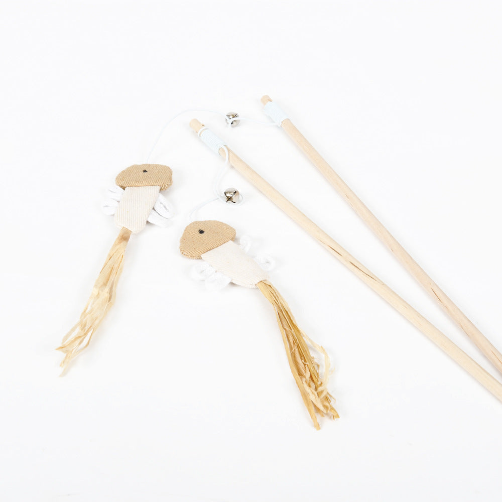 HKM-460179 Wooden Cat Stick Toy with Bells and Feathers - Engaging Fun for Your Feline Friend