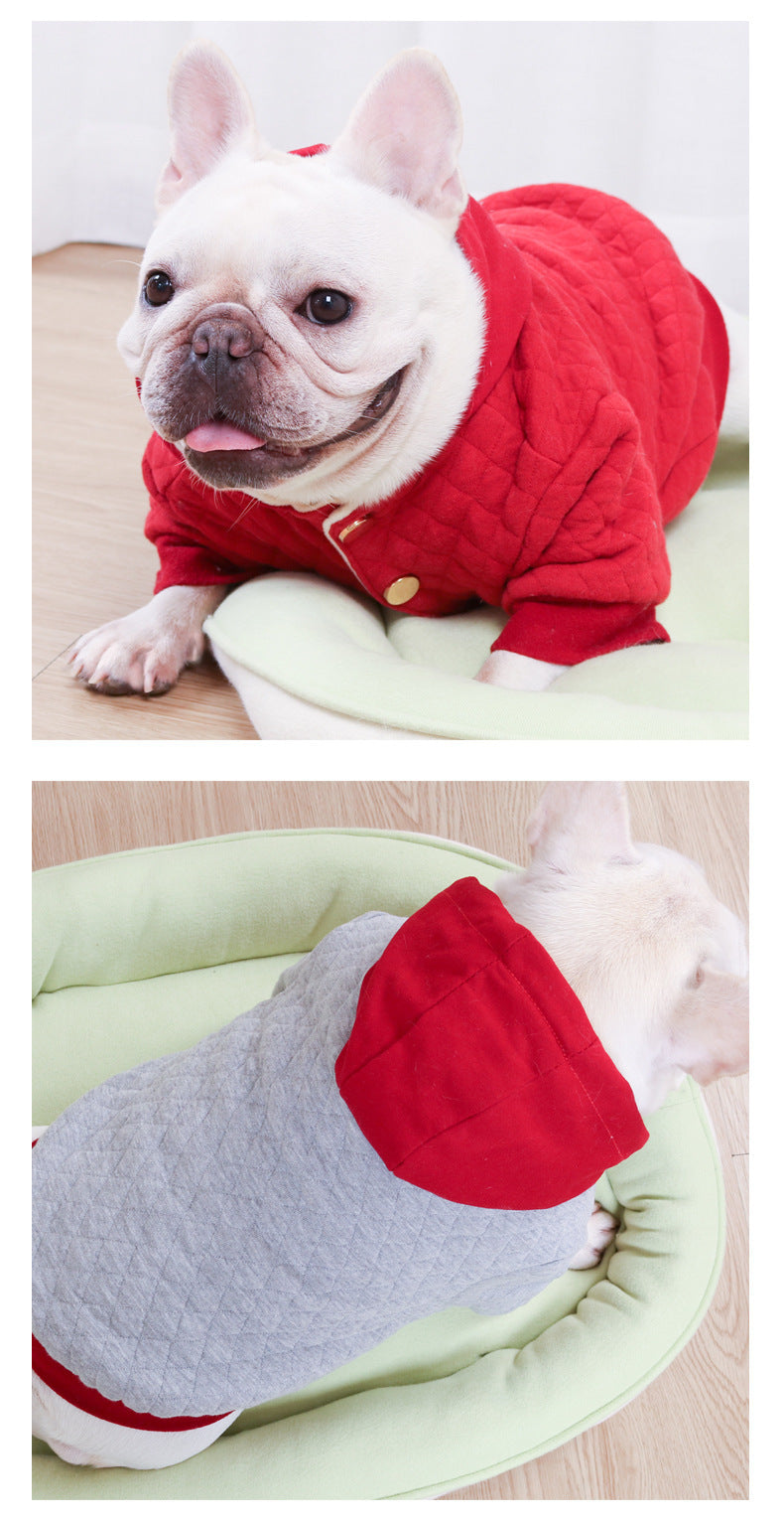 HKM-460307 Double Padded Hoodie Cardigan for Pugs - Winter Dog Clothes in Light Gray