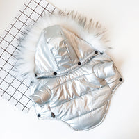 HKM-460371 Thick Cotton Dog Jacket with Large Fur Collar in Bright Gold and Silver