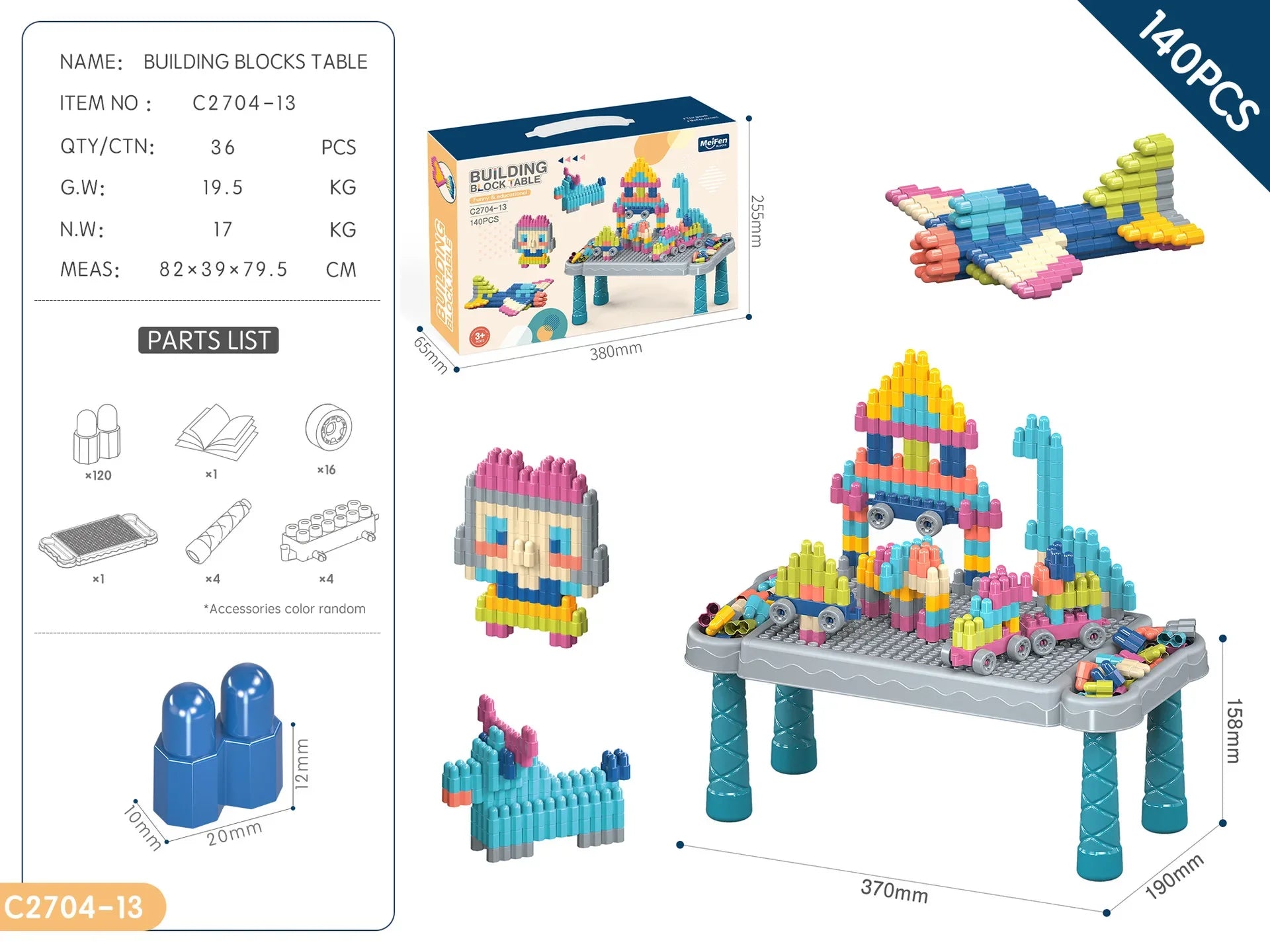 KTX-460691 Multifunctional Kids Building Blocks Table Set with 140 Pieces for Creative Play