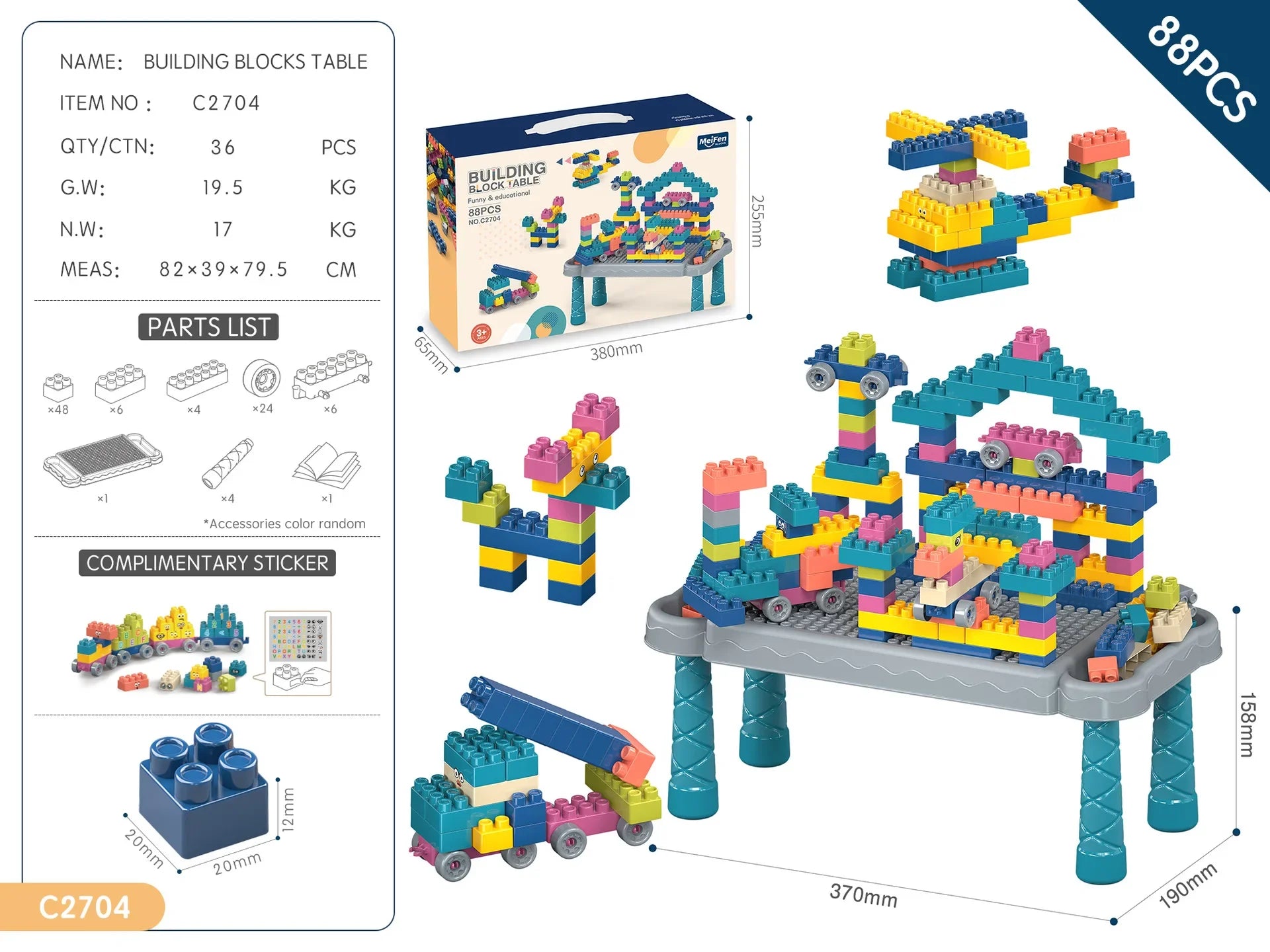 KTX-460691 Multifunctional Kids Building Blocks Table Set with 140 Pieces for Creative Play