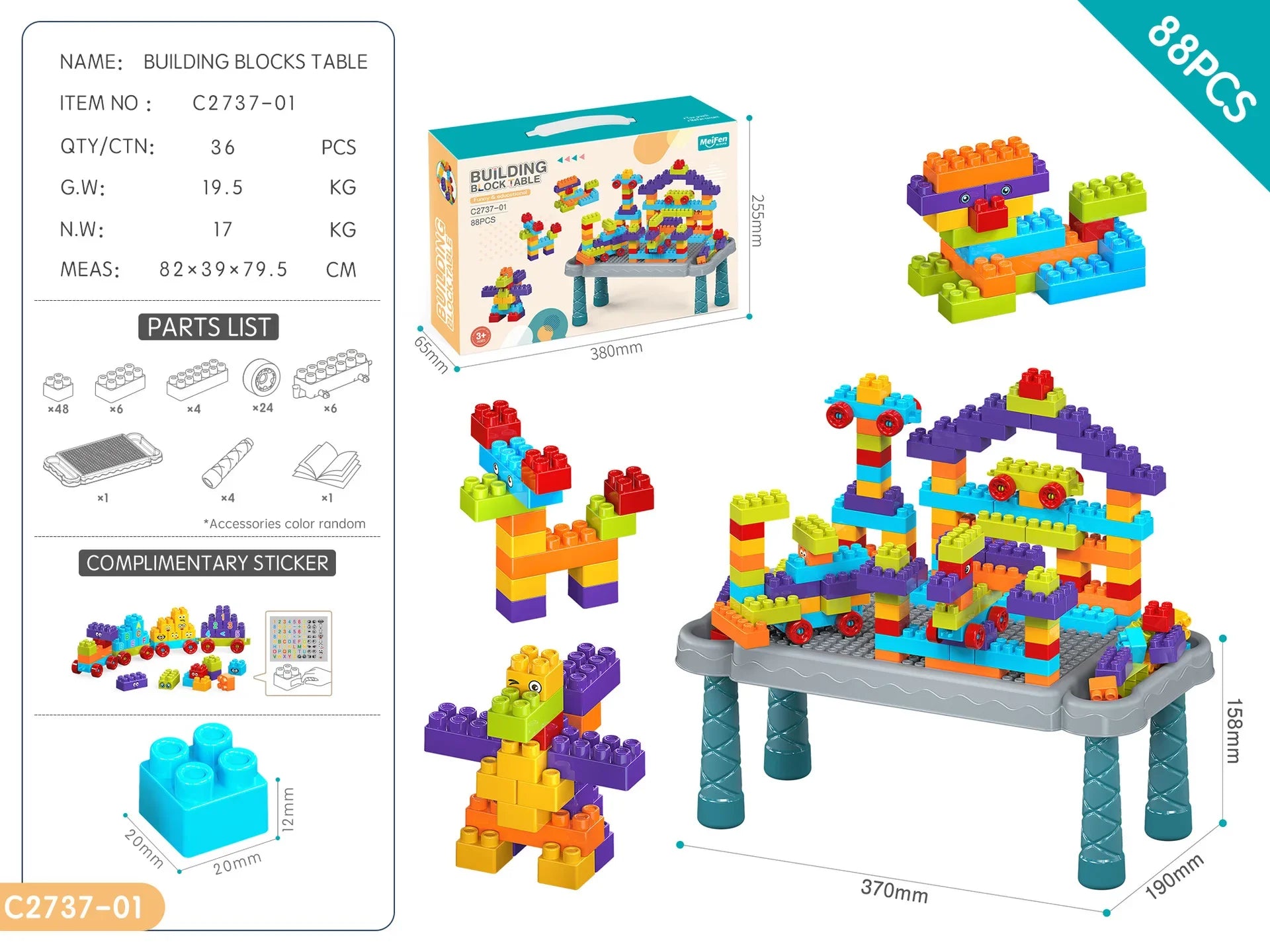KTX-460691 Multifunctional Kids Building Blocks Table Set with 140 Pieces for Creative Play