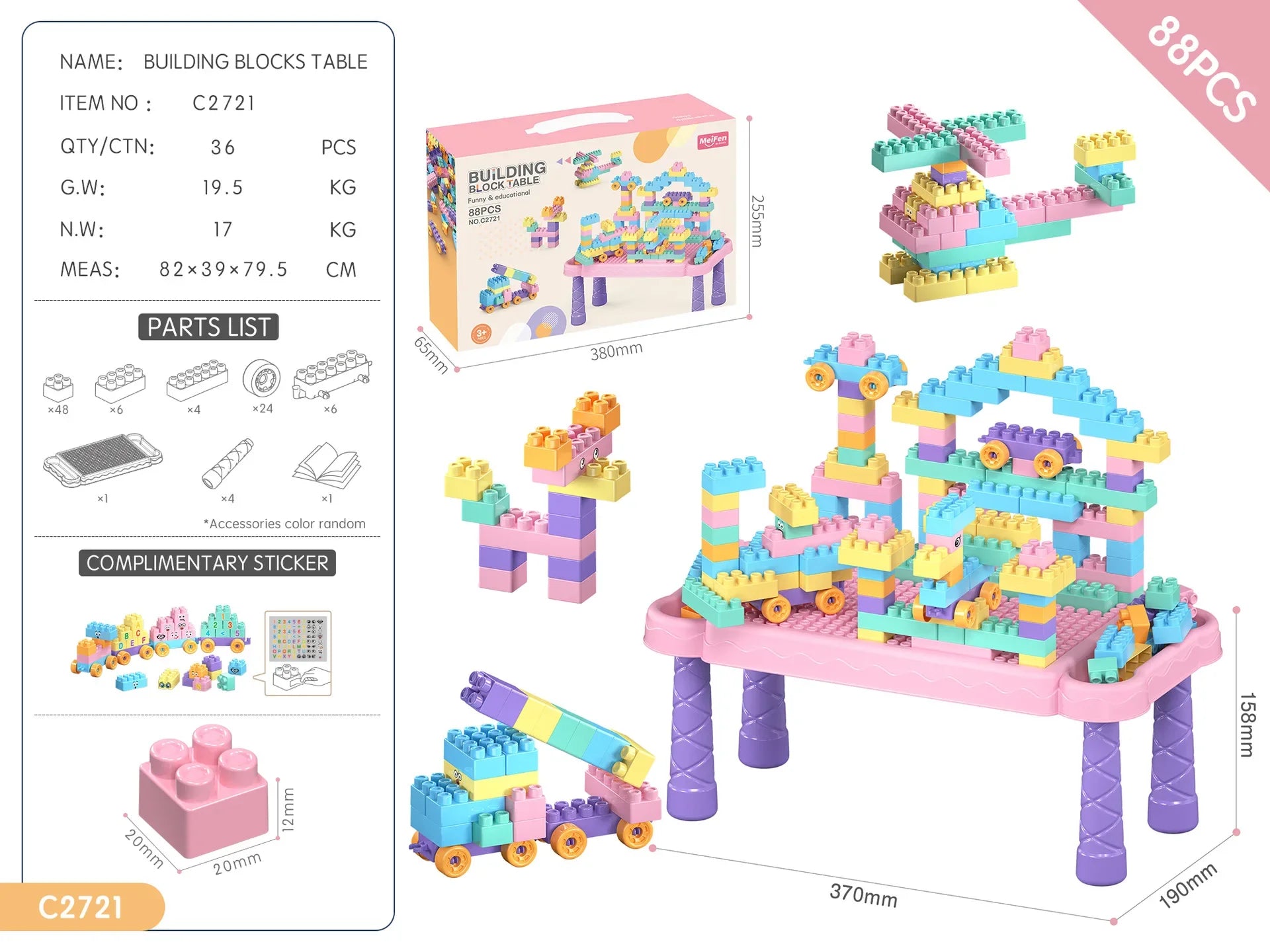 KTX-460691 Multifunctional Kids Building Blocks Table Set with 140 Pieces for Creative Play