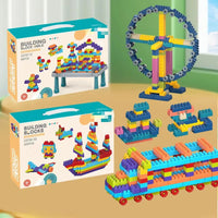 HKM-460691 Multifunctional Kids Building Blocks Table Set with 140 Pieces for Creative Play