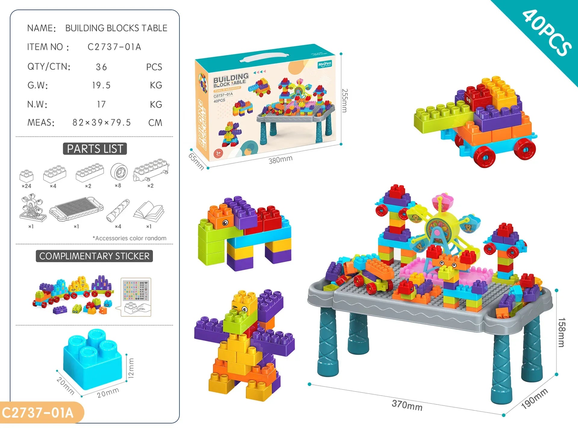 KTX-460691 Multifunctional Kids Building Blocks Table Set with 140 Pieces for Creative Play