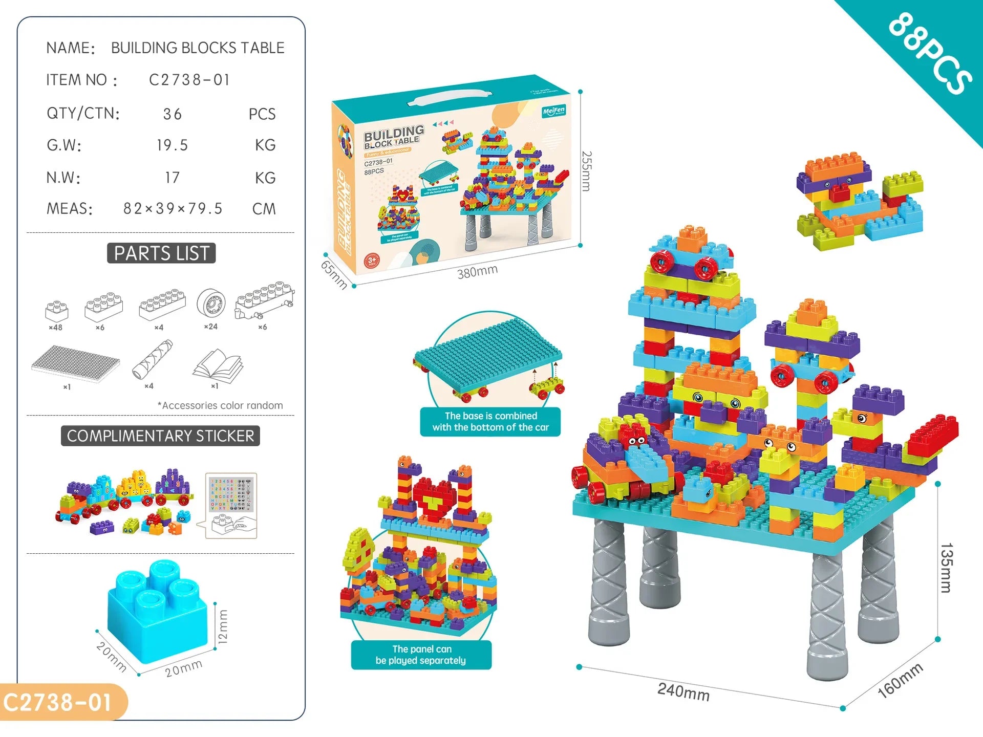 KTX-460691 Multifunctional Kids Building Blocks Table Set with 140 Pieces for Creative Play