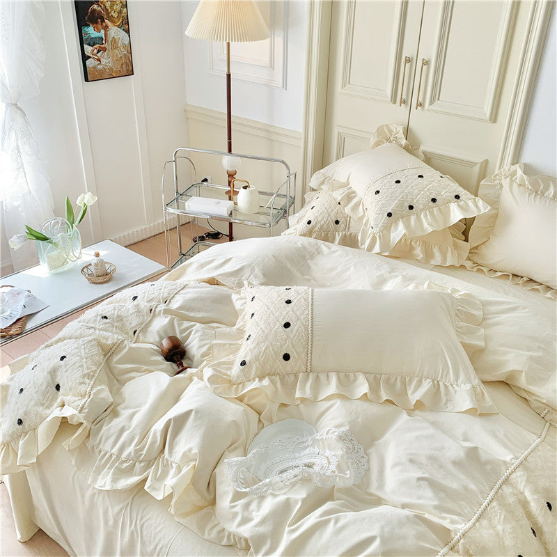 HKM-461011 Washed Cotton Solid Color Four-Piece Bedding Set for 1.2m, 1.5m, and 1.8m Beds