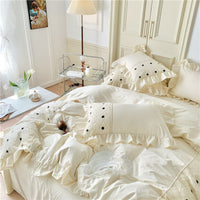 HKM-461011 Washed Cotton Solid Color Four-Piece Bedding Set for 1.2m, 1.5m, and 1.8m Beds