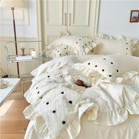 HKM-461011 Washed Cotton Solid Color Four-Piece Bedding Set for 1.2m, 1.5m, and 1.8m Beds