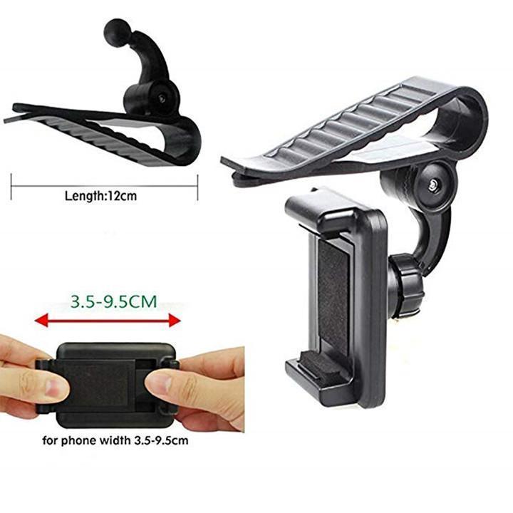 HKM-461075 Car Sun Visor Phone Mount for Universal Mobile Phones - ABS, Pure Black, Adjustable 35-90MM Clip